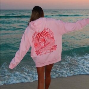 Pink Palm Puff Everything Comes in Waves Graphic Hoodie